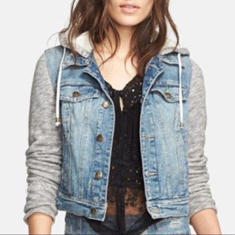 Free People Distressed Hoodie Jacket